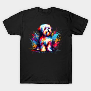 Vibrant Lowchen in Colorful Splash Art Style T-Shirt